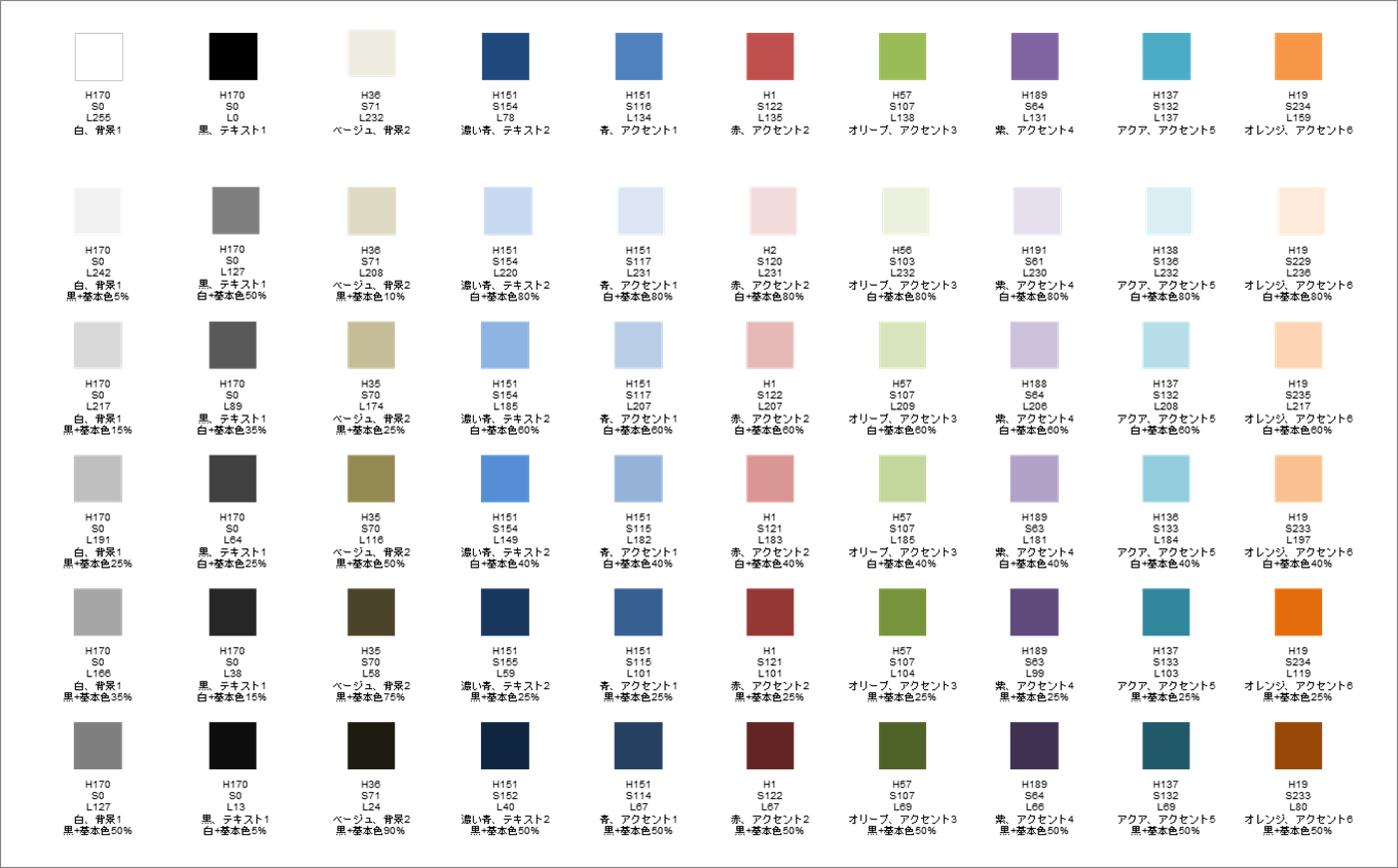 「Office 2007-2010」のHSL値